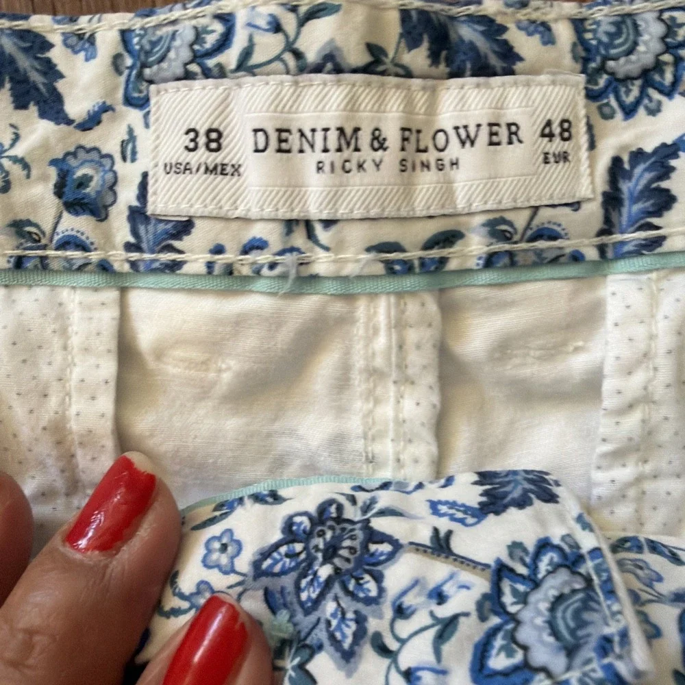 Denim & Flower Ricky Singh Mens 38 Shorts Blue Palm Trees Vacation Tropical
